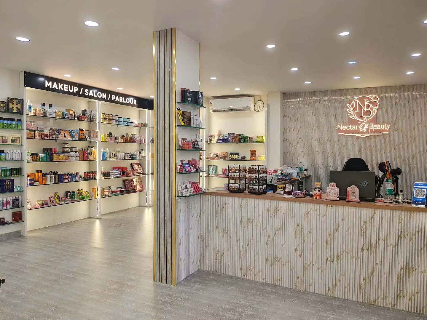 Makeup, salon and parlour aisle beside the billing counter