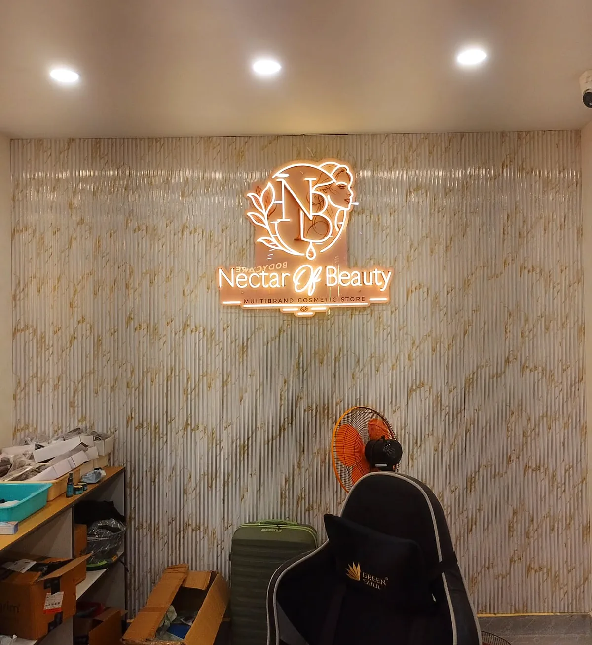 Neon Nectar of Beauty logo wall